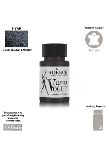 Cadence Leather Vogue Deri Boyasi Metalik 50ml LVM-09 Siyah