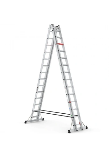 Çağsan A Tipi Çift Taraflı Sürgülü Alüminyum Merdiven 2x14 Basamaklı - TA004