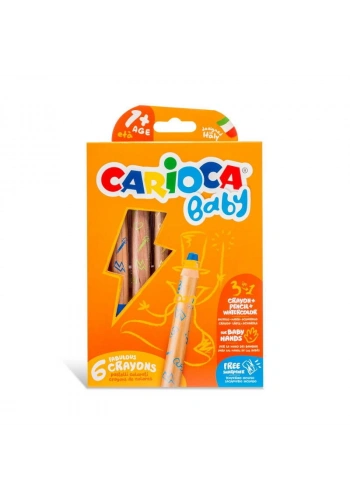 Carioca Baby Jumbo Ahşap Gövde 3 in 1 Boya Kalemi 6 Renk Kalemtraş Hediyeli 1+ Yaş
