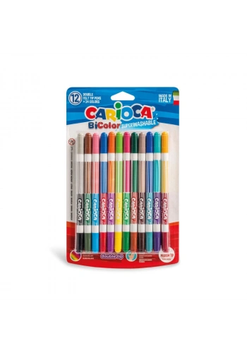 Carioca Bicolor Süper Yıkanabilir Çift Uçlu Keçeli Boya Kalemi 12li (24 Renk)