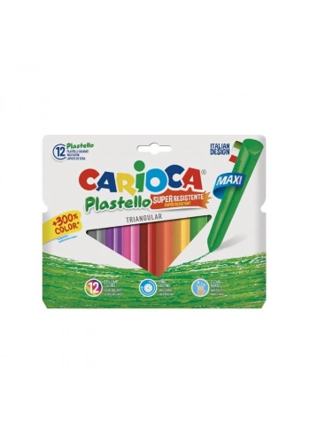 Carioca Plastello Jumbo Üçgen Elleri Kirletmeyen Yıkanabilir Mum Boya 12 Renk