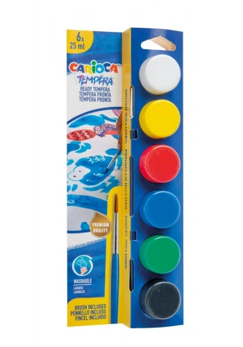 Carioca Tempera Yıkanabilir Poster Boya 25 ml. x 6 Renk Fırçalı Set