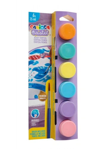 Carioca Tempera Yıkanabilir Poster Boya 25 ml. x 6 Pastel Renk Fırçalı Set