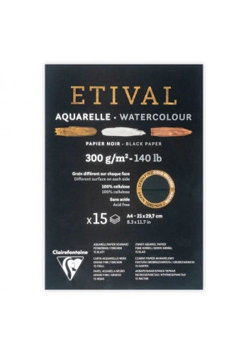 Clairefontaine Etival Siyah Sulu Boya Defteri Blok 300 gr. A4 15 yaprak