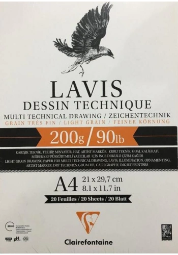Clairefontaine Multiteknik Lavis Yapışkanlı Çizim Defteri A4 200gr 20 Sayfa