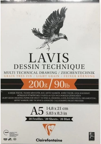 Clairefontaine Multiteknik Lavis Yapışkanlı Çizim Defteri A5 200gr 20 Sayfa