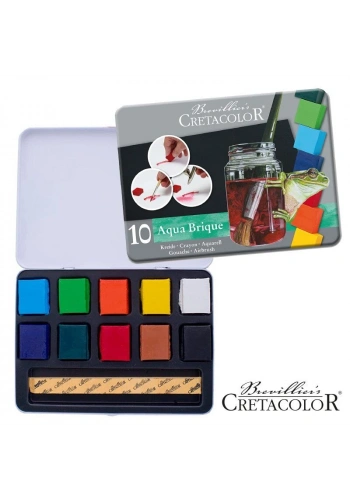 Cretacolor Aqua Brique Profesyonel Tablet Sulu Boya Seti 10 Renk Metal Kutu