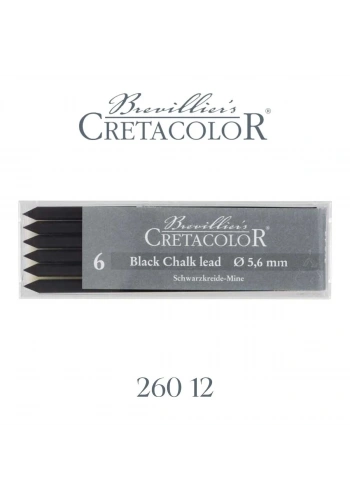 Cretacolor Portmin Kalem Ucu 5.6mm 6lı Black Pastel Medium Siyah Tebeşir 26012