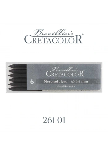Cretacolor Portmin Kalem Ucu 5.6mm 6lı Nero Yağlı Kömür Soft 26101