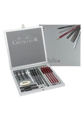 Cretacolor Silver Box Premium Eskiz Seti Ahşap Kutu 17 Parça 40017