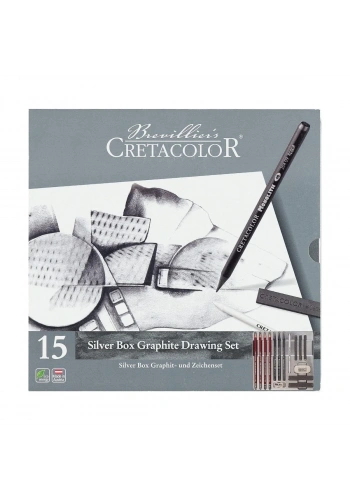 Cretacolor Silver Box Premium Eskiz Seti Metal Kutu 15 Parça 40018