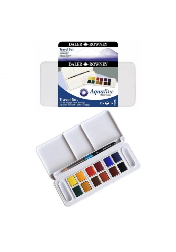 Daler Rowney Aquafine Travel Set Sulu Boya Seti 12 Renk Plastik Kutu
