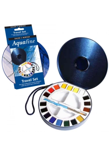 Daler Rowney Aquafine Travel Tablet Sulu Boya Seti 18 Renk Metal Kutu