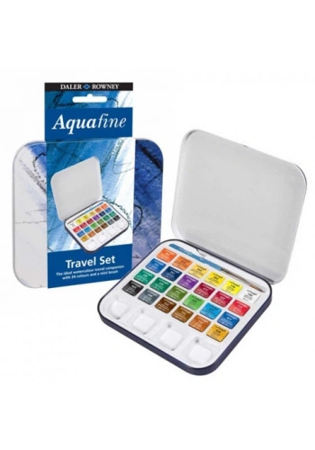 Daler Rowney Aquafine Travel Tablet Sulu Boya Seti 24 Renk Metal Kutu
