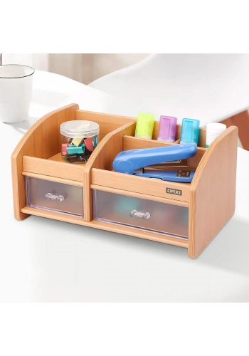 Daxi Bambu Ahşap Çekmeceli Kalemlik Çok Amaçlı Masaüstü Makyaj Düzenleyici Organizer