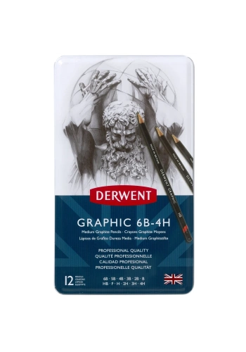 Derwent Graphic Dereceli Karakalem 12li Set 6b 4h Arası Tonlar