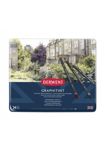 Derwent Graphitint 24 Renk Suda Çözünebilen Renkli Çizim Kalemi Seti 24 Renk Teneke Kutu