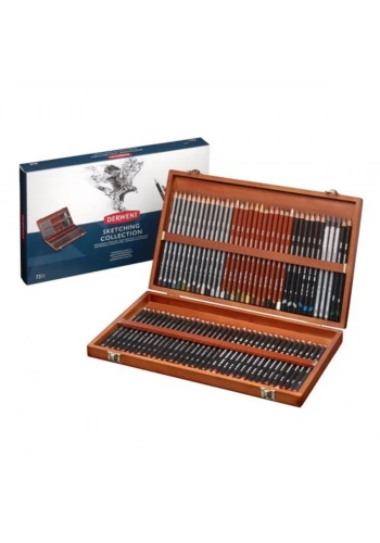 Derwent Sketching Dereceli Karakalem Seti 72li Özel Ahşap Kutu