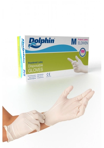 Dolphin Pudralı Lateks Eldiven Beyaz M (1 Paket/100 Adet)
