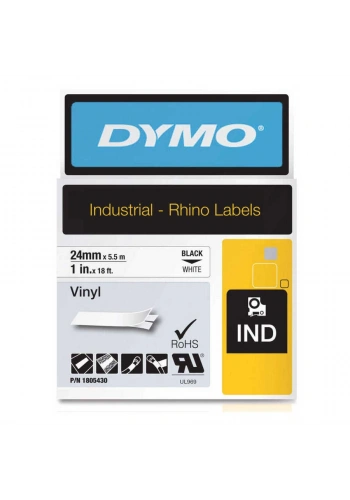 DYMO 1805430 RhinoPRO Renkli Vinil Şerit 24 mmx5.5m Beyaz/Siyah