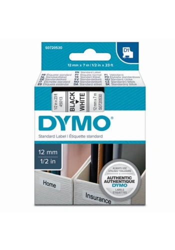 Dymo D1 Şerit Standart 12 MMx7 MT Beyaz Üzerine Siyah 45013 S0720530