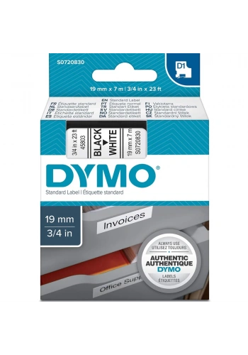 Dymo D1 Şerit Standart 19 MMx7 MT Beyaz Üzerine Siyah 45803 S0720830