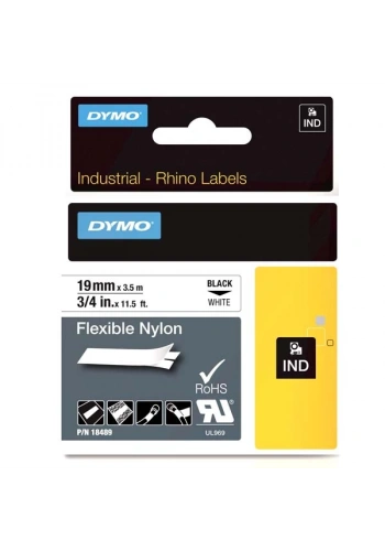 Dymo Rhino Pro Etiketi Plastik Esnek 19 MMx3.5MT Siyah Üzerine Beyaz 18489