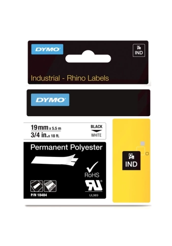 Dymo Rhino Pro Etiketi Plastik Sabit 19 MMx5,5 MT Beyaz Üzerine Siyah 18484
