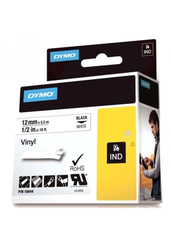 Dymo Rhino Pro Etiketi Renkli Vinil 12 MMx5.5 MT Beyaz Üzerine Siyah 18444