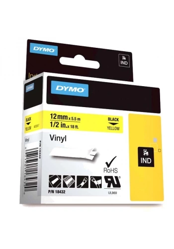 Dymo Rhino Pro Etiketi Renkli Vinil 12 MMx5.5 MT Sarı Üzerine Siyah 18432