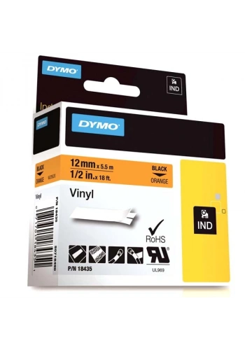 Dymo Rhino Pro Etiketi Renkli Vinil 12 MMx5.5 MT Turuncu Üzerine Siyah 18435