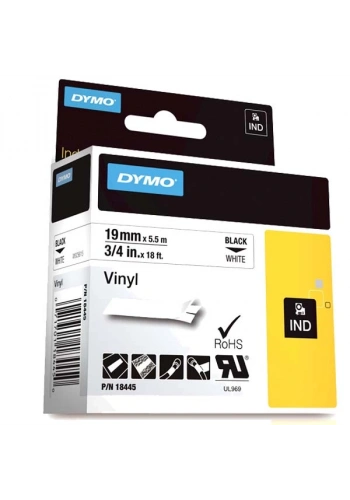 Dymo Rhino Pro Etiketi Renkli Vinil 19 MMx5,5 MT Beyaz Üzerine Siyah 18445