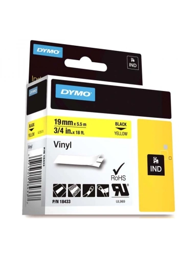 Dymo Rhino Pro Etiketi Renkli Vinil 19 MMx5,5 MT Sarı Üzerine Siyah 18433