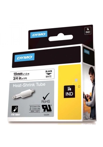 Dymo Rhinopro Isıyla Küçülen Şerit 19 MMx1,5 M Beyaz/Siyah 18057
