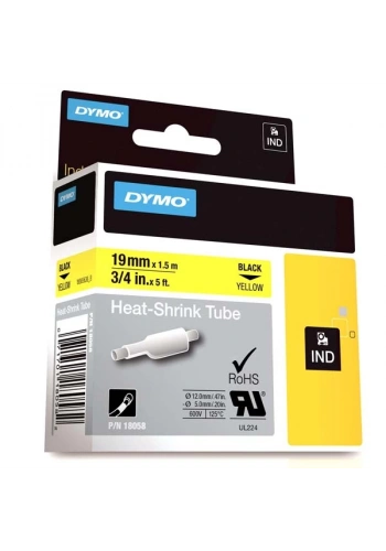 Dymo Rhinopro Isıyla Küçülen Şerit 19 MMx1,5 M Sarı/Siyah 18058