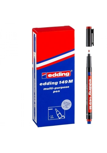 Edding 149 M Çok Amaçlı Permanent Kalem (Silgili Asetat Kalemi) KIRMIZI 10lu Kutu