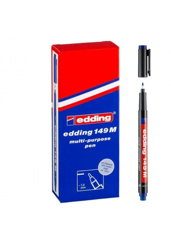 Edding 149 M Çok Amaçlı Permanent Kalem (Silgili Asetat Kalemi) MAVİ 10lu Kutu