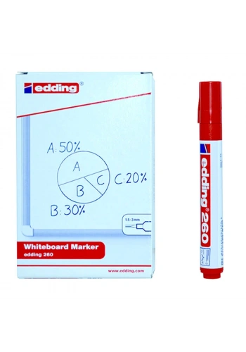 Edding 260 Whiteboard Marker Yazı Tahtası Kalemi 10lu Kutu Kırmızı