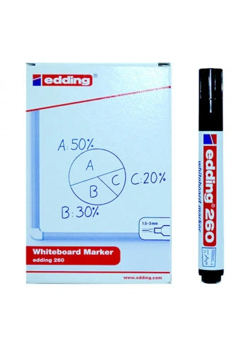 Edding 260 Whiteboard Marker Yazı Tahtası Kalemi 10lu Kutu Siyah