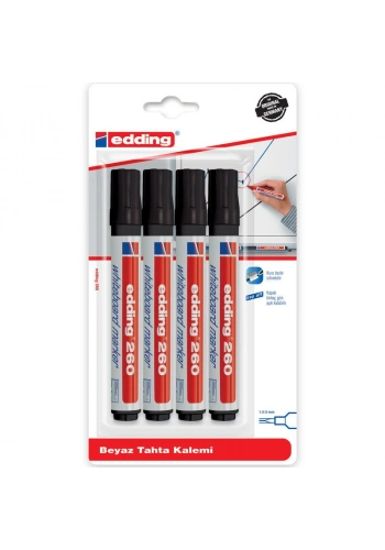 Edding 260 Whiteboard Marker Yazı Tahtası Kalemi Seti 4lü Siyah