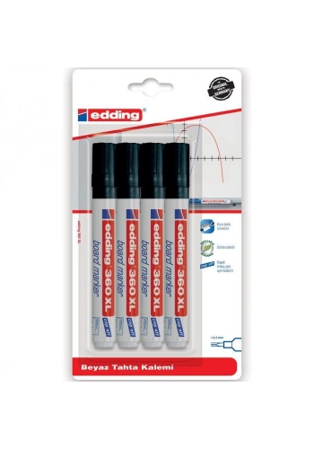 Edding 360 XL Whiteboard Marker Doldurulabilir Yazı Tahtası Kalemi Seti 4lü Siyah
