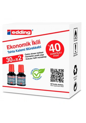 Edding BT30 Yazı Tahtası Kalemi Mürekkebi 30 ml. x 2li Kutu KIRMIZI