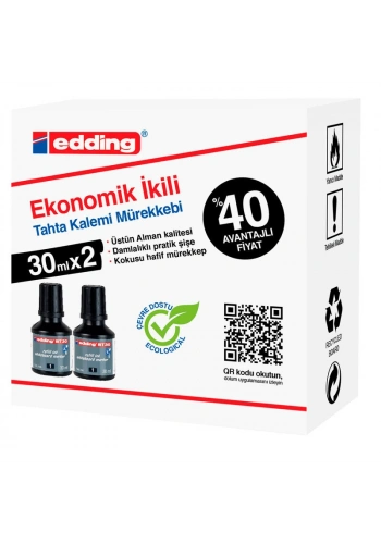 Edding BT30 Yazı Tahtası Kalemi Mürekkebi 30 ml. x 2li Kutu SİYAH