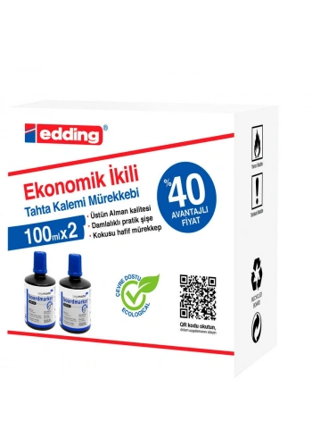 Edding Legamaster Tahta Kalemi Mürekkebi 100 ml. MAVİ x 2li Kutu