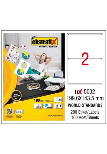 Ekstrafix Laser Etiket 100 YP 199.6x143.5 Laser-Copy-Inkjet FİX-5002