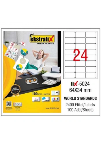 Ekstrafix Laser Etiket 100 YP 64x34 Laser-Copy-Inkjet FİX-5024