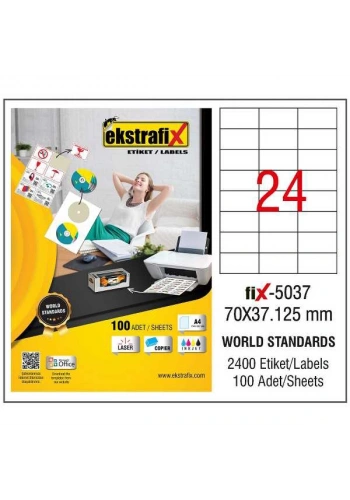 Ekstrafix Laser Etiket 100 YP 70x37,125 Laser-Copy-Inkjet FİX-5037