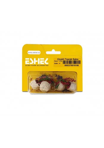 Eshel Maket Çiçekli Toprak Saksı 1/100 4lü