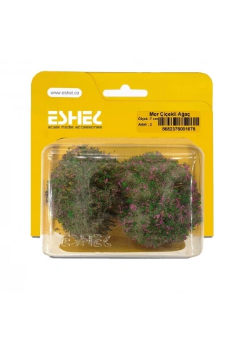 Eshel Maket Mor Çiçekli Ağaç 7cm 2li
