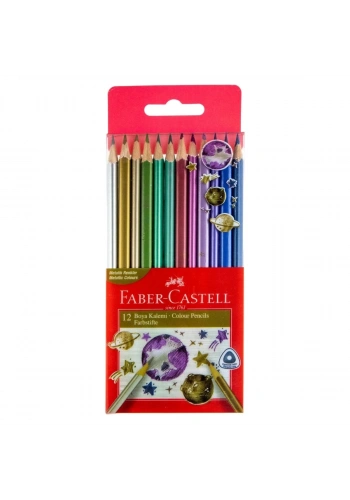 Faber-Castell 12li Tam Boy Üçgen Kuru Boya Kalemi Metalik